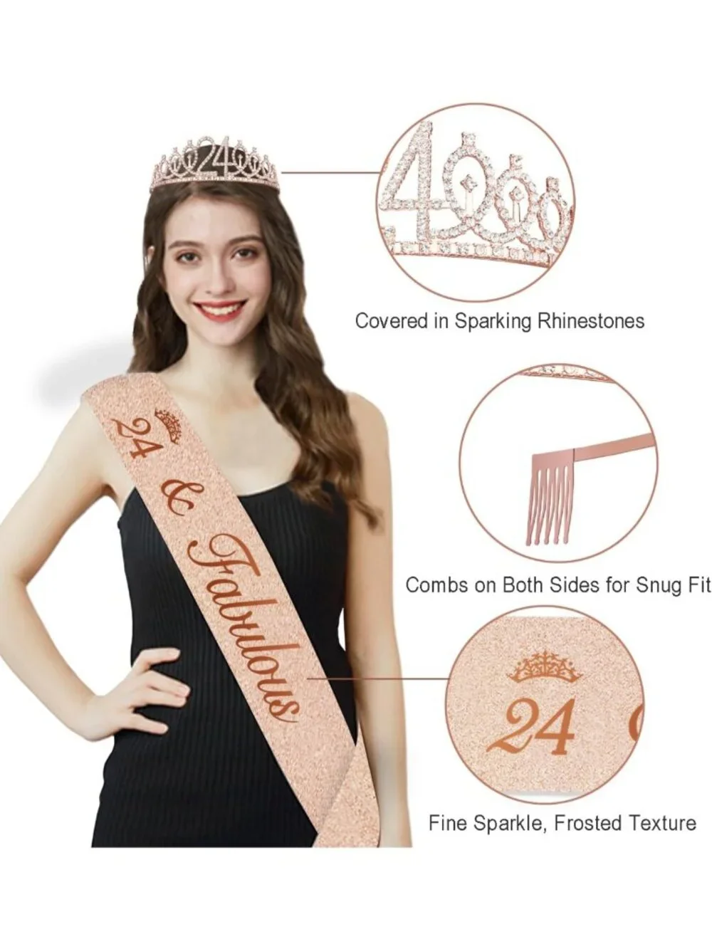 24th Birthday Party Decorations Set - Backdrop, Crown, Sash, Balloons & More!